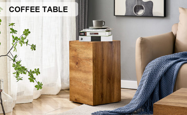 00422f02449640f28dd94e47e789e44b_0db58111253a7ffff32baba1c2591cbc Elevate your living space with this modern MDF coffee table that showcases smooth, Wood color texture patterns. It is characterized by stylish design.11.8*11.8*19.6 inch.W1151P147815