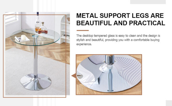 00cef880704544cba1c8ec772e930b52_b7153e43daec6d354c42784b78c89287 A glass tabletop with a diameter of 35 inches and a modern minimalist circular dining table with electroplated silver metal legs. Suitable for restaurants, living rooms, and conference rooms.BT-1166