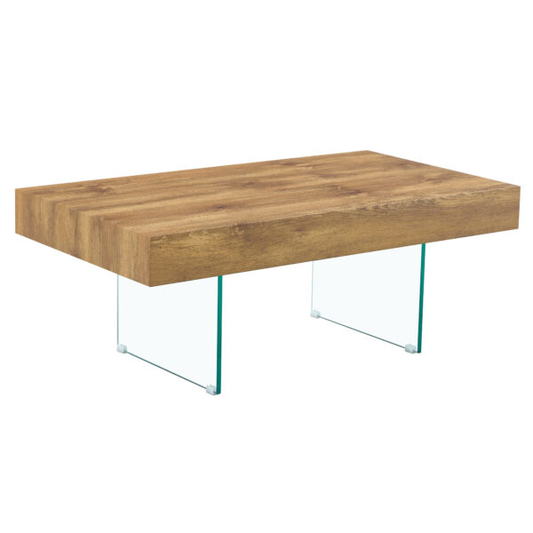 0115afc4bb2a433e85c7f94c19a35e39_73ddb6673cc7151369d8fab14b5651e0 Natural Style MDF Coffee Table - 39.3"x21.6" with Tempered Glass Legs.Density Board Sticker,Reinforced Glass.