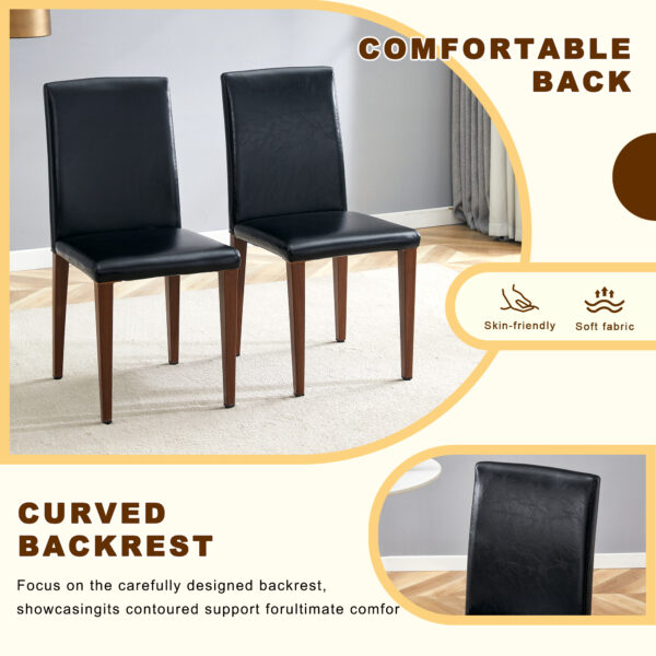 Table and chair set.A 49.6*30 Inch Transparent Tempered Glass Dining Table With Natural Wood Grain MDF Legs.Paired With 4 Black PU High Resilience Dining Chair with Walnut Color Metal Leg.