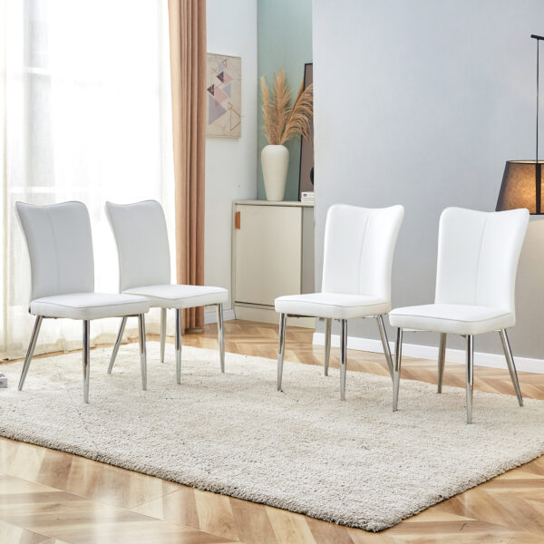 0130b462d3ee47ff85d56dd16f6a96a1_20231018_bc2e241fb192cd13196f7400da84d60c Modern minimalist dining chairs, office chairs. 4-piece set of white PU seats with silver metal legs. Suitable for restaurants, living rooms, and offices. C-008