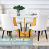 Table and chair set.Luxurious Snow Mountain White Slab Round Dining Table Set - 47"x47" with 6 White PU Chairs.Sintered Stone Tabletop,MDF Table Leg,