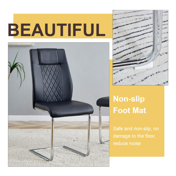 014e0e64f9594084a315b4dd13ad4923_d14c1a79baefc08a73a33fd9831690cb Table and chair set.63"x31.5x30" Luxurious Pandora patterned Sintered Stone Tabletop with Silver Stainless Steel Butterfly Legs.Paried With 6 Black High-quality PU Chairs With Arched Metal Legs.