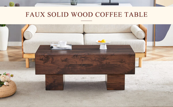 014e4c0a90334ec28c5e23a0ebde2161_f75c30f2bf9145c86f899985bf73c395 Modern Simple Walnut Colored Texture Sticker MDF Coffee Table - 43.3"x21.6"x17.2" Practical Model.Making it an ideal addition to any living room or apartment.