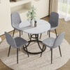 Table and chair set.A Modern Minimalist Circular Dining Table With A Diameter Of 33.3 Inches.Paired With 4 Light Gray Linen-Cotton Material High Resilience Dining Chair with Metal Leg.