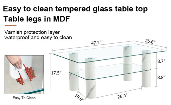 0176d04cbcf949b88fec503ff73fe416_20240311_6fa1c59166ce73d74ed54413c4ac8b58 Modern minimalist double layered transparent tempered glass coffee table and coffee table, paired with white MDF decorative columns. Computer desk. Game table. CT-X02