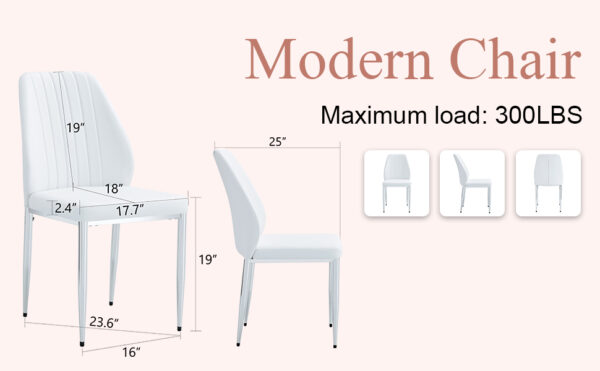 017de20e3a674637b6cb9f6a5c9ecaaa_cfbf37f41e3558fcf2ca1185b079d0fe Set of Eight White PU Comfort Dining Chairs (17.7"x25").Dining chair with extended backrest,WHITE PU,Silver metal legs,Suitable for various places such as family restaurants, hotels, coffee shops,etc.