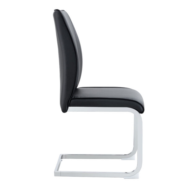 01877339181f4084892683514c3f5065_213b562bf08e28b1887c2f33efb26d12 Luxury Simple Arch Chair - Set of 4 Black PU Material High Resilience Dining Chair with Arched Metal Silver Leg.