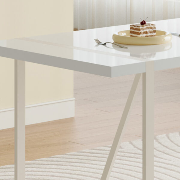 018c34f8028c46999d10ba3ccbfa6bef_0e957f484f2baa5f53cf7edf3f64f59c 55"x31.5"Cream-Style White MDF Dining Table Set with 4 Armless Chairs.MDF Tabletop and metal legs.The backrest of the dining chair has a vertical line design.Adding a warm atmosphere to your family.