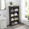 4 Tier Glass Display Cabinet for Living Room Stylish Storage Curio Cabinet with Flip Up Glass Doors Perfect Collectors Showcase Toy Figure Organizers Rack Elegant Bookcase- BROWN