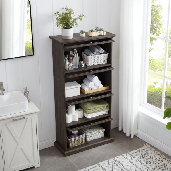 4 Tier Glass Display Cabinet for Living Room Stylish Storage Curio Cabinet with Flip Up Glass Doors Perfect Collectors Showcase Toy Figure Organizers Rack Elegant Bookcase- BROWN