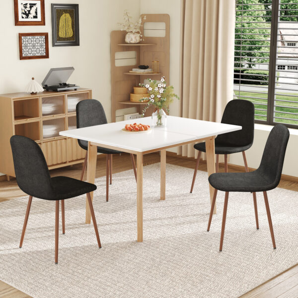 01f4923e628a4965b8c7b0c0fdcf4bdf_6fd339d6462f1b1e2a984e30a5f9a765 Table and chair set.White Sintered Stone Tabletop, Rubberwood Legs,Foldable Computer Desk, Foldable Desk.Paired With 4 Black Linen-Cotton Material High Resilience Dining Chair with Metal Leg.