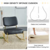 PU material cushioned rocking chair, unique rocking chair, cushioned seat, black backrest rocking chair, and gold metal legs. Comfortable side chairs in the living room, bedroom, and office
