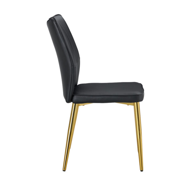 020e3d603a7c486cb166e92e07514945_20240205_7b5895a558b46095e0e253df21e737a2 Four black dining chairs. A medieval modern chair made of PU material with soft cushions, equipped with golden metal legs. Suitable for restaurants and living rooms
