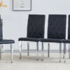 4 piece set of black armless dining chairs brings a touch of elegance and mystery to the dining area with its deep black tone,The grid and buckle design of the back add a vintage yet fashionable touch