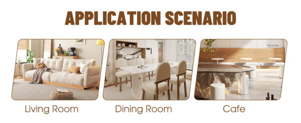 Table and chair set.A retro rectangular dining table with fishbone patterned MDF desktop and black metal legs.Paired With 4 Brown technology fabric chairs with Featuring arched black legs.