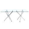 Large Modern Rectangular Glass Dining Table for 6-8 with 0.39" Tempered Glass Tabletop and Silver Chrome Metal Legs, for Kitchen.Tempered Glass Tabletop,Double Fork Metal Legs.W1151S03321