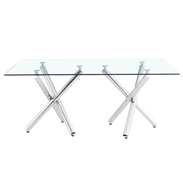 027cddfdb0b64fa8ad49b93e0bbd9a96_af86587c20677713409ac3b706874710 Large Modern Rectangular Glass Dining Table for 6-8 with 0.39" Tempered Glass Tabletop and Silver Chrome Metal Legs, for Kitchen.Tempered Glass Tabletop,Double Fork Metal Legs.W1151S03321