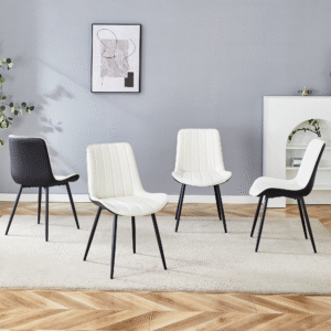 Extended Seat Cushion PU Dining Chair Set - Four Pieces.Smooth line design.Can integrate well into various modern home decoration styles.White and Black Splicing Colors.