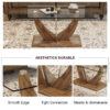Modern minimalist transparent tempered glass coffee table with wooden MDF legs and stainless steel decorative columns. Computer desk. Game table. CT-907