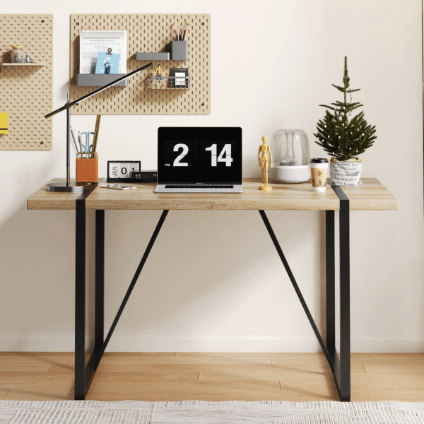 Rustic Industrial Rectangular Wood Dining Table For 4-6 Person, With 1.5" Thick Engineered Wood color Tabletop and Black Metal Legs,Desk For Kitchen Dining Living Room, 55.1" x 31.4"x 29.9"1529W115172