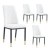 4 Dining Chair Set, White Dining Chair Set, PU Material High Back Seat and Sturdy Black Leg Chair for Dining Room, Kitchen and Living Room c-010