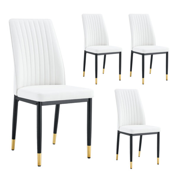 0329ec04cc5045b38f9e4c82f54a3cfd_b9b9b824b1a9aa6bb12f6be0e6e7fe12 4 Dining Chair Set, White Dining Chair Set, PU Material High Back Seat and Sturdy Black Leg Chair for Dining Room, Kitchen and Living Room c-010