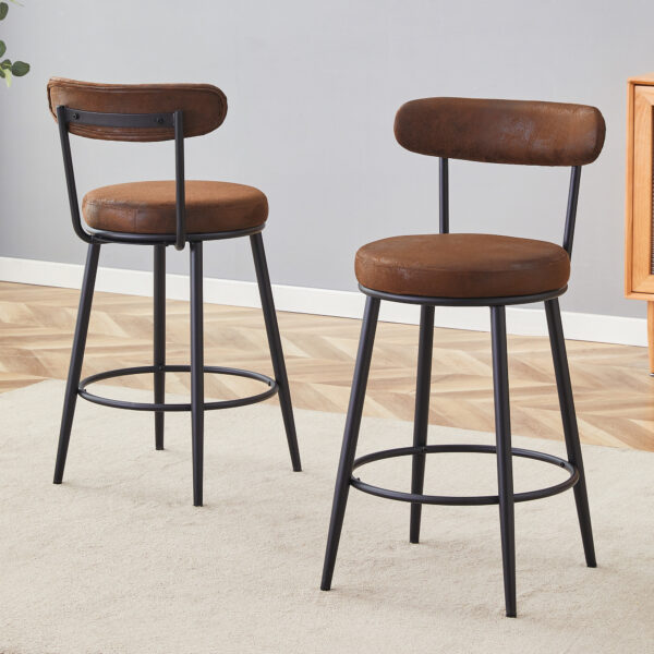 0342920c9281484dbdc95f4af26958da_ec7023617cad936a53aeadc59647a0b4 Fashionable and Comfortable - Two Sets Of Rrgonomic High Leg Bar Chairs, With Brown Technology Fabric Cushions That Are Soft And Comfortable,Black Metal Legs. The Total Height is 35.5 Inches.