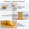 A modern minimalist dining table. Imitation marbled glass tabletop. Gold MDF table legs for kitchen and living room