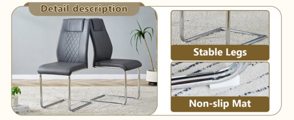034847fecd6f42b5aa28aa9802dcedab_72fe6743c3c1a6e9f11b22cce0f2cf40 Table and chair set.63*31.4 Inch Luxurious Cold Jade Sintered Stone Dining Table Set- 4 Dark Gray High-quality PU Chairs With Arched Silver Metal Legs.Perfect For Dinner Room,Meeting Room,Kitchen,etc.