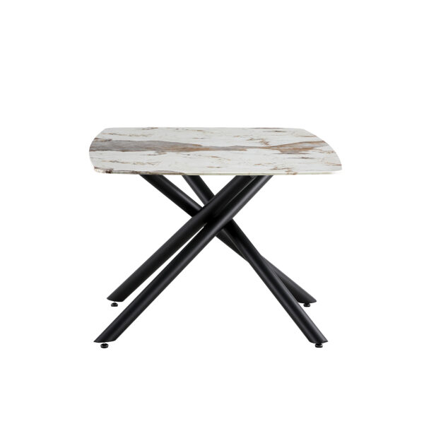 03519923b3c84465961cad09ecafe65d_20230613_0136d5dd5c552de86056edcf3ea88916 Large rectangular imitation marble dining table, 6-8 seats, 0.39 "black artificial marble countertop, smooth chrome legs, Sleek Chrome Legs. Perfect for Kitchen, Dining, Living, Meeting, Banquet 1537