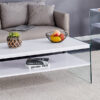 Three-tier bedside table and bunk coffee table set. Made of MDF with white stickers and clear tempered glass on both sides. The design is simple and elegant, with powerful storage functions