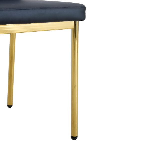 03c82ee571a5428f985f62d704876487_fe3e43fd30beb4651319d645406a462a Luxury Simple Chair - Set of 6 BLACK PU Material High Resilience Dining Chair with Metal Gold Leg.The Chair Back Has a Vertical Stripe Design With Smooth And Uniform Lines.