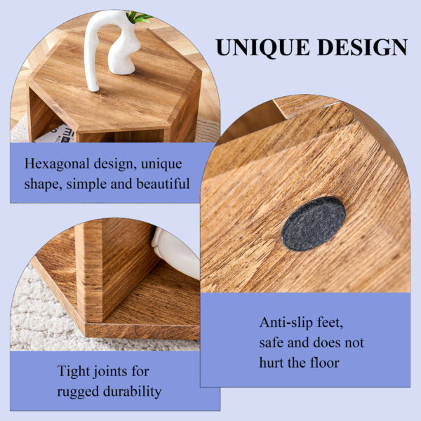 03cc741c3de4485a812e11af7d2fdf38_5a195d3b86f1d13398151be37bdf43ce Hexagonal MDF coffee table, characteristic pattern stickers, multi-hole design to give more storage space, simple and convenient design makes it suitable for all kinds of style scenes.