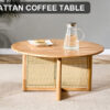 Naturally elegant wooden coffee table with faux rattan accents - perfect for stylish living rooms and cozy tea time
