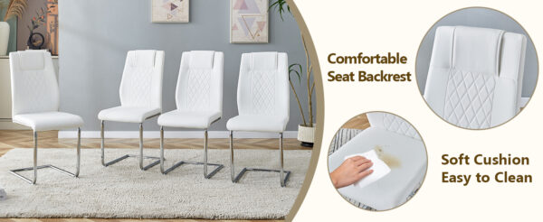 03f7dc146575408ca537ac60c584b7e3_58d0025a79f72836a25db3c6e2105045 Table and chair set.63*31.4 Inch Luxurious Cold Jade Sintered Stone Dining Table Set - 6 White High-quality PU Chairs With Arched Silver Metal Legs.Perfect For Dinner Room,Meeting Room,Kitchen,etc.