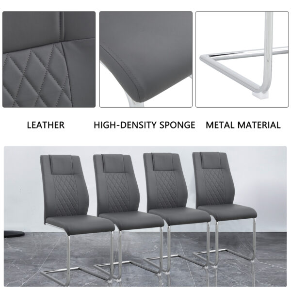 Modern Dining Chairs with Faux Leather Padded Seat Dining Living Room Chairs Upholstered Chair with Metal Legs Design for Kitchen, Living, Bedroom, Dining Room Side Chairs Set of 6 (Grey+PU)C-001