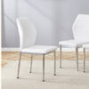 Luxury Simple Chair - Set of 6 White PU Material High Resilience Dining Chair with Metal Silver Leg.The Chair Back Has a Vertical Stripe Design With Smooth And Uniform Lines.