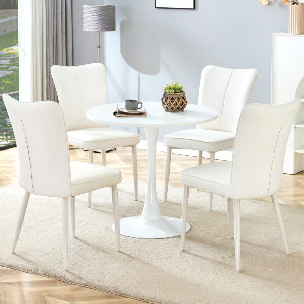043d9cca4165493a9c170d13f5da1e0b_8760ebec2a73208bf26d8283825e33e1 Table and chair set.Hourglass-Shaped Stable Small Round Table -31.9" * 31.9" with 4 Cream-Style dining chairs with a vertical line design on backrest.Adding a warm atmosphere to your family.