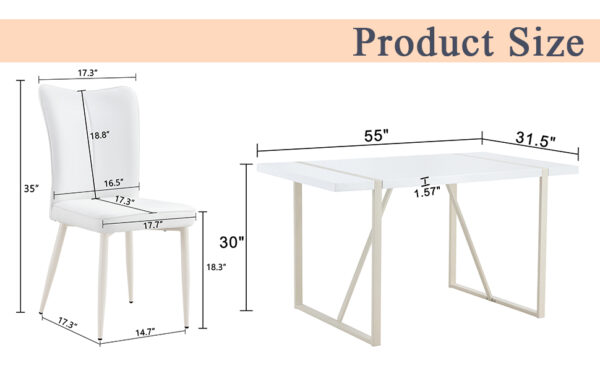 044c63be282544d6be7755ba7224f276_35bab879be4b690ef7cb2ddc20f2b402 55"x31.5"Cream-Style White MDF Dining Table Set with 6 Armless Chairs.MDF Tabletop and metal legs.The backrest of the dining chair has a vertical line design.Adding a warm atmosphere to your family.