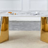63"x31.5x30" Luxurious Cold Jade Slab Dining Table with Golden Stainless Steel Butterfly Legs.The tabletop is designed to be scratch and heat resistant.Slabs Tabletop,Golden Stainless Steels Legs.