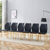 Luxury Simple Chair - Set of 6 BLACK PU Material High Resilience Dining Chair with Metal Gold Leg.The Chair Back Has a Vertical Stripe Design With Smooth And Uniform Lines.