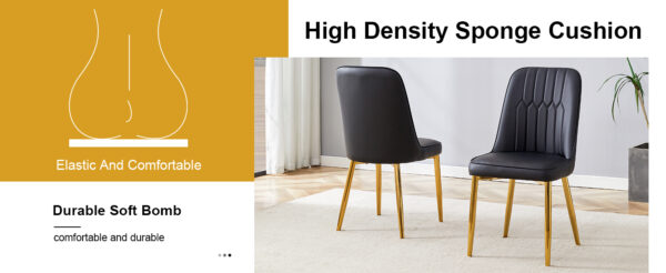 046f7359b6e94ebfab12a7e25f540ffe_db3ccd4278dfbe6af14cb46eac21d796 4 modern dining chairs, sleek PU leather backrest, and gold metal legs bring a comfortable home experience to the kitchen, bedroom, and office.