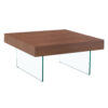 Walnut Colored Square MDF Coffee Table - 31.5"x31.5" with Tempered Glass Legs.Density Board Sticker,Reinforced Glass Legs.Walnut Colored Texture Sticker.