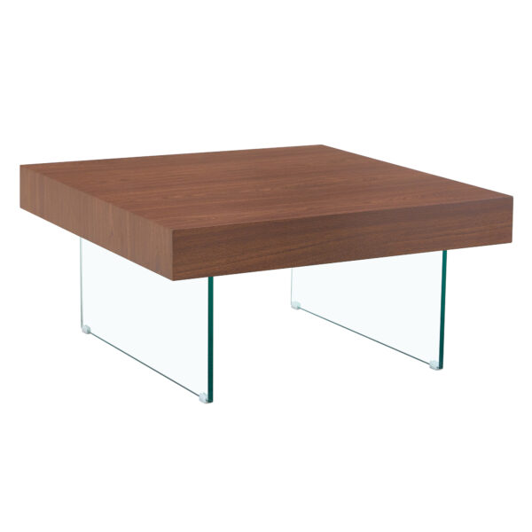 0479f912a31249ca80205781203f6dd3_fd725040aec0d46ea5224c40a599084f Walnut Colored Square MDF Coffee Table - 31.5"x31.5" with Tempered Glass Legs.Density Board Sticker,Reinforced Glass Legs.Walnut Colored Texture Sticker.
