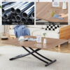 Modern minimalist multifunctional lifting table, with a 0.8-inch wood grain process sticker desktop and black metal legs, can be used as a dressing table, coffee table, dining table, and office table