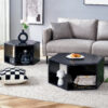 Modern Minimalist Black Hexagonal Coffee Table Set.Hexagonal MDF coffee table, characteristic pattern stickers, multi-hole design to give more storage space.Two coffee tables of different sizes.