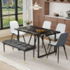 Table and chair set.Modern Black Marble Pattern MDF Dining Table Set - 55"x31.4" with 4 Extended Seat Cushion PU Dining Chairs and 1 Bench,A Choice of Subtle Luxury for Modern Homes.