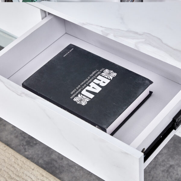 White environmental protection MDF minimalist dresser, desk, desktop computer desk, with double drawer storage space, simple home, perfect for various styles of home environment.