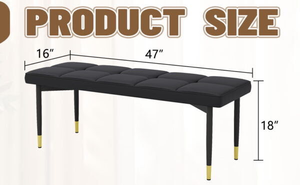 050829bfbf134a4d99aea9b60267ed76_6d8b47eaf601c306ab1367a21949cb2f 47*16 Inch Multifunctional Black Shoe Bench - Faux PU Cushion, Sturdy Metal Legs With Gold Accents.Suitable For Bedroom,Fitting room, Storage room, Dining room, and Living room,etc.